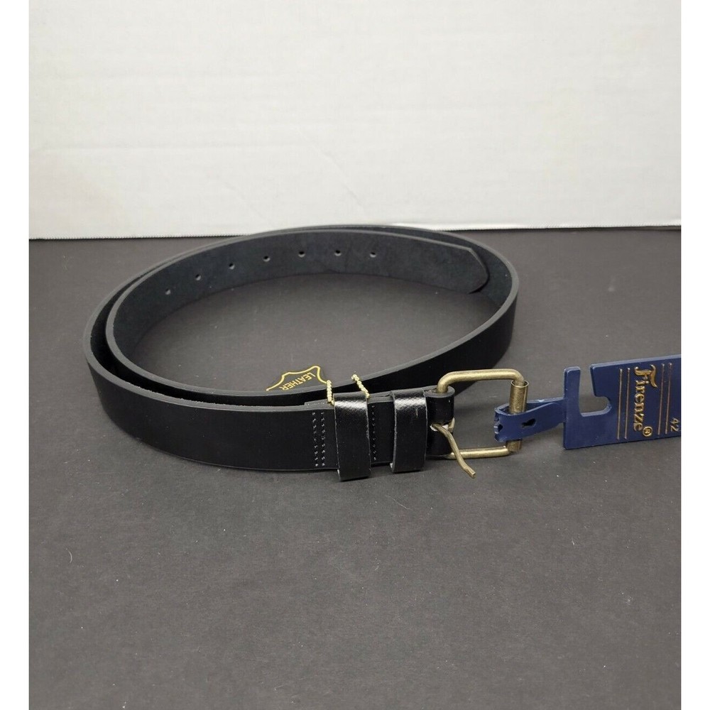 Firenze Men's SZ 42 Leather Belt Black Adjustable New